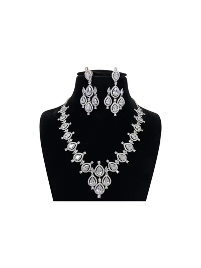 Zaalima Fashion Women's Silver Plated Clear Cz Cubic Zirconia Set