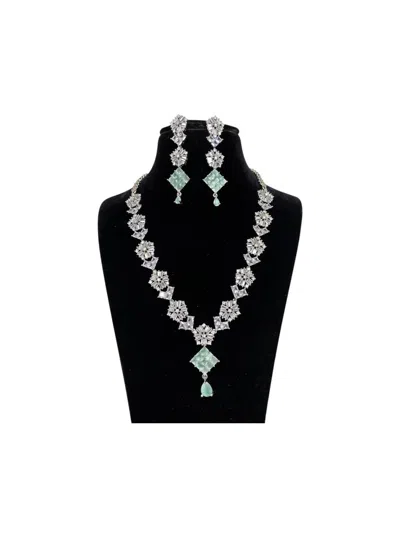 Zaalima Fashion Women's Silver Plated Mint Green Designer Cz Cubic Zirconia