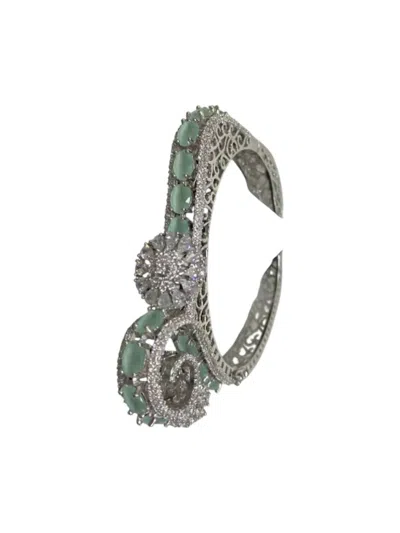 Zaalima Fashion Women's Silver Plated Mint Green Stone Bangle