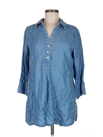 Pre-owned Zac & Rachel 3/4 Sleeve Button Down Shirt In Blue