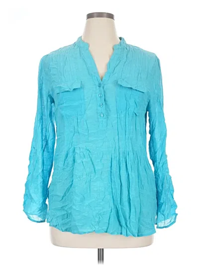 Pre-owned Zac & Rachel Long Sleeve Blouse In Teal