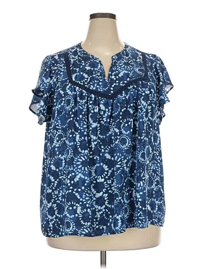 Pre-owned Zac & Rachel Short Sleeve Blouse In Blue