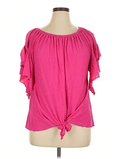 Pre-owned Zac & Rachel Short Sleeve Blouse In Pink