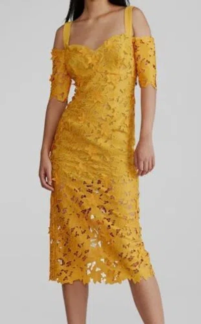 Pre-owned Zac Posen $650  Womens Yellow Guipure Lace Cold-shoulder Midi Sheath Dress Size 2