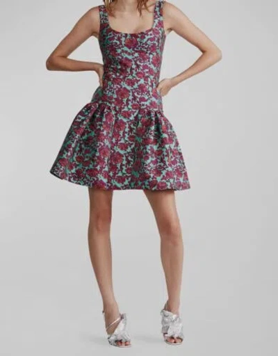 Pre-owned Zac Posen $790  Women's Purple Floral Jacquard Mini Fit-&-flare Dress Size 10