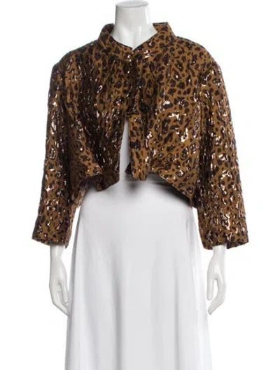 Pre-owned Zac Posen Animal Print Evening Jacket W/ Tags In Brown