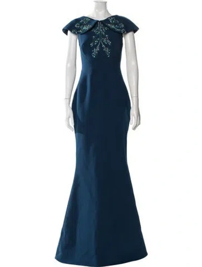 Pre-owned Zac Posen Asymmetrical Long Dress In Blue