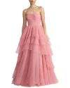 Zac Posen Asymmetrical Tiered Tulle Ball Gown In Pink