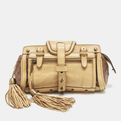 Pre-owned Zac Posen Babs Tassel Tan Leather Clutch In Brown