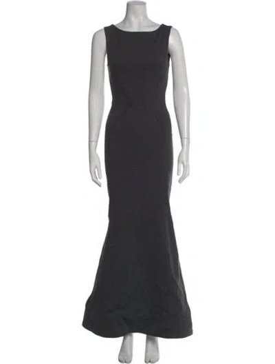 Pre-owned Zac Posen Bateau Neckline Long Dress In Gray