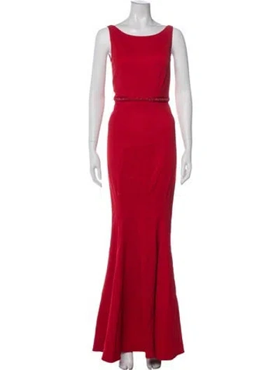 Pre-owned Zac Posen Bateau Neckline Long Dress In Red