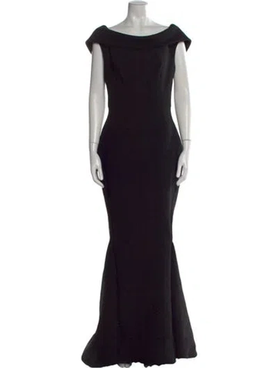 Pre-owned Zac Posen Bateau Neckline Long Dress W/ Tags In Black