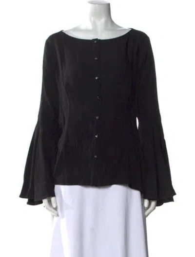 Pre-owned Zac Posen Bateau Neckline Long Sleeve Blouse In Black