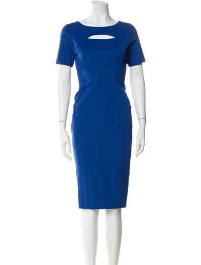 Pre-owned Zac Posen Bateau Neckline Midi Length Dress In Blue