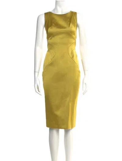 Pre-owned Zac Posen Bateau Neckline Midi Length Dress In Yellow