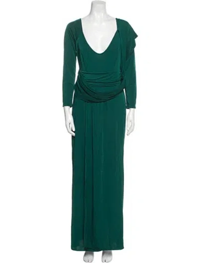 Pre-owned Zac Posen Cowl Neck Long Dress In Green