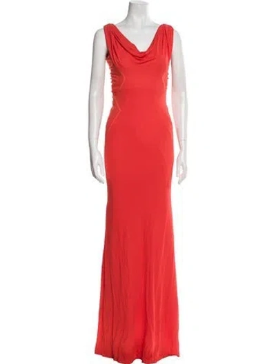 Pre-owned Zac Posen Cowl Neck Long Dress In Orange