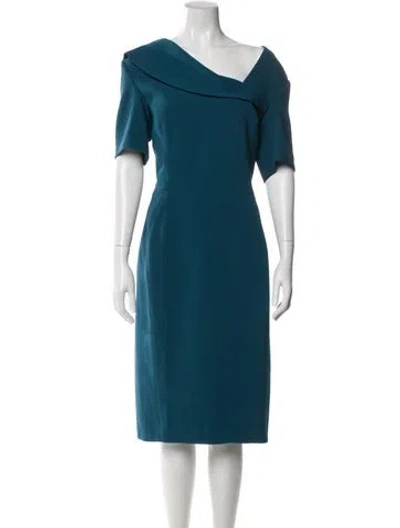 Pre-owned Zac Posen Cowl Neck Midi Length Dress In Blue