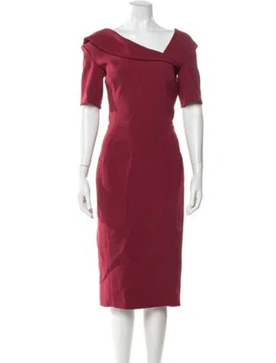 Pre-owned Zac Posen Cowl Neck Midi Length Dress In Red