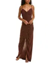 Zac Posen Sleeveless Ruched Matte Jersey Gown In Brown