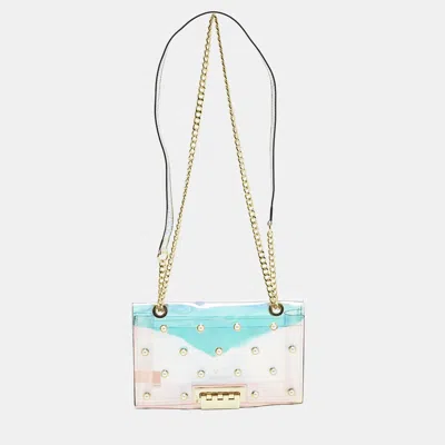 Pre-owned Zac Posen Earthette Pearl Embellished Iridescent Pvc Shoulder Bag In Multi