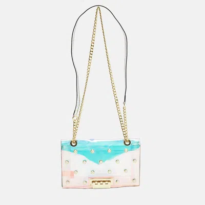 Zac Posen Earthette Pearl Embellished Iridescent Pvc Shoulder Bag In Blue