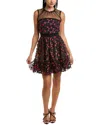 Zac Posen Floral Embellished Tulle Lace-yoke Mini Dress In Black