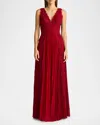 Zac Posen Floral Lace And Pleated Chiffon Gown In Scarlet