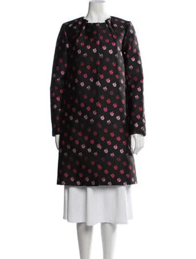 Pre-owned Zac Posen Floral Print Coat In Black