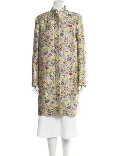 Pre-owned Zac Posen Floral Print Coat In Gray