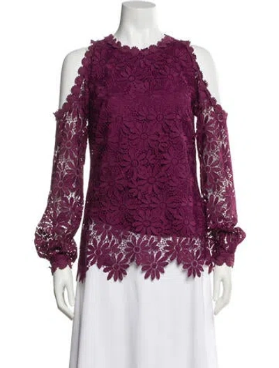 Pre-owned Zac Posen Floral Print Crew Neck Blouse In Burgundy