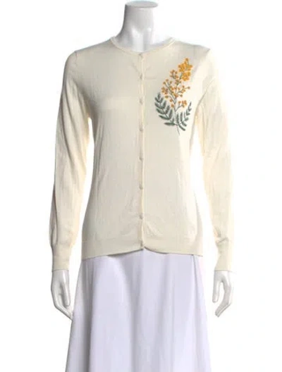 Pre-owned Zac Posen Floral Print Crew Neck Sweater W/ Tags In Neutrals