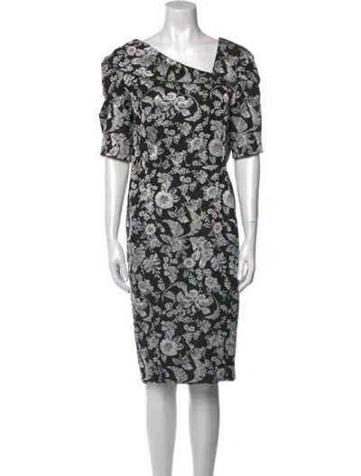 Pre-owned Zac Posen Floral Print Knee-length Dress In Black