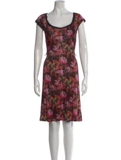 Pre-owned Zac Posen Floral Print Knee-length Dress In Brown