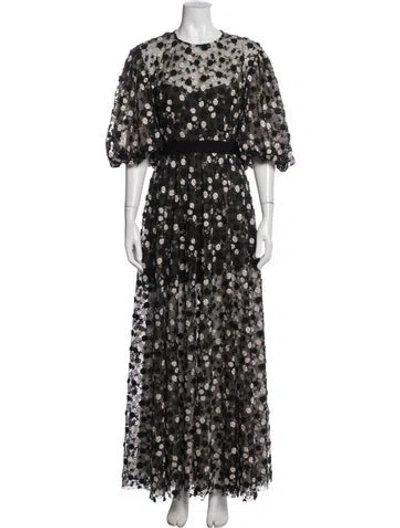 Pre-owned Zac Posen Floral Print Long Dress In Black