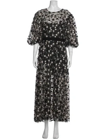 Pre-owned Zac Posen Floral Print Long Dress In Black