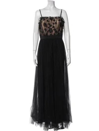 Pre-owned Zac Posen Floral Print Long Dress In Black