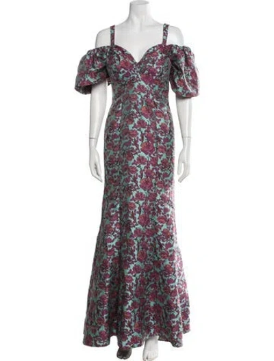 Pre-owned Zac Posen Floral Print Long Dress In Blue