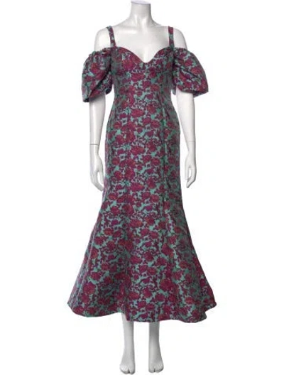 Pre-owned Zac Posen Floral Print Long Dress In Blue