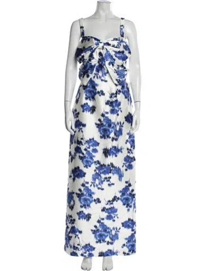 Pre-owned Zac Posen Floral Print Long Dress W/ Tags In Blue