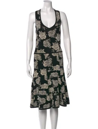 Pre-owned Zac Posen Floral Print Midi Length Dress In Black