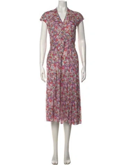 Pre-owned Zac Posen Floral Print Midi Length Dress In Blue