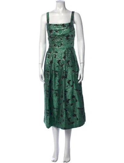 Pre-owned Zac Posen Floral Print Midi Length Dress In Green