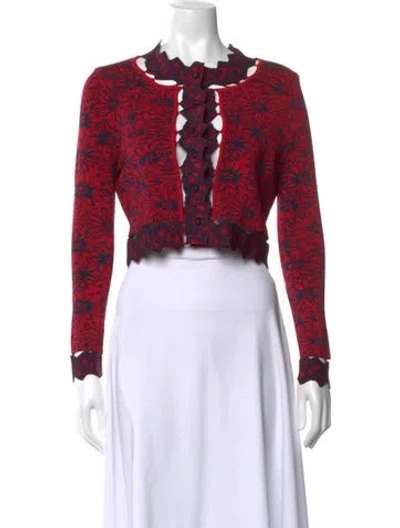 Pre-owned Zac Posen Floral Print Open Front Top In Red