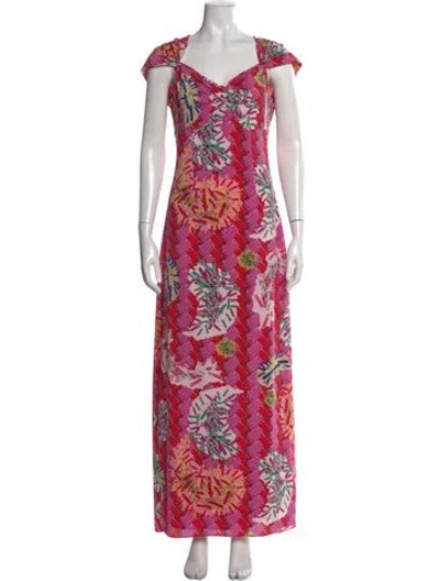 Pre-owned Zac Posen Graphic Print Long Dress In Pink