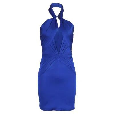 Zac Posen Halter Mini Dress In Blue Satin