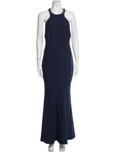 Pre-owned Zac Posen Halterneck Long Dress In Blue