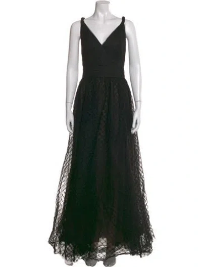 Pre-owned Zac Posen Lace Pattern Long Dress In Black