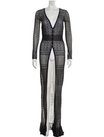 Pre-owned Zac Posen Lace Pattern Long Dress In Black
