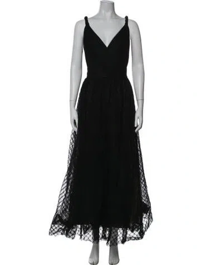 Pre-owned Zac Posen Lace Pattern Long Dress In Black
